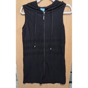 Dotti Size Small Ladies Black Sleeveless Hooded Tunic Lace Detail Beach‎ Coverup